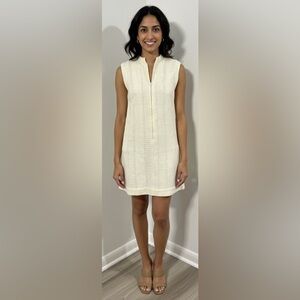 ViNTAGE Cream Hand Woven Handmade Zip Front Sleeveless 60s/70s Shift Dress 2-4